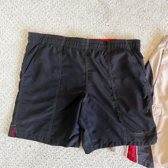 Speedo Mens Swim Trunks Sz L Mesh Lined Pockets Black Tan Short Long Lot 2x - Picture 2 of 12